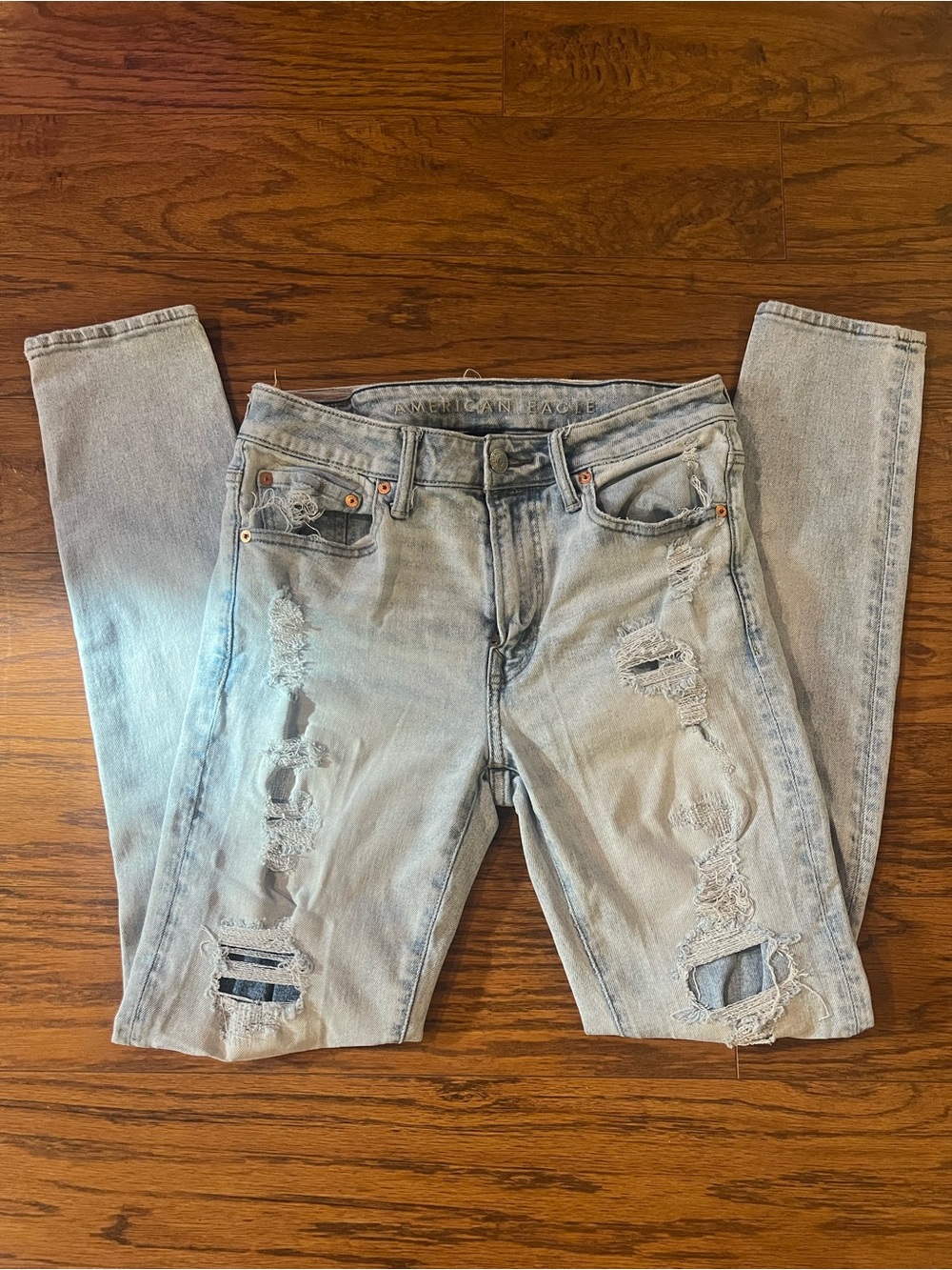 American Eagle Outfitters Light Wash Distressed Athletic Skinny Jeans